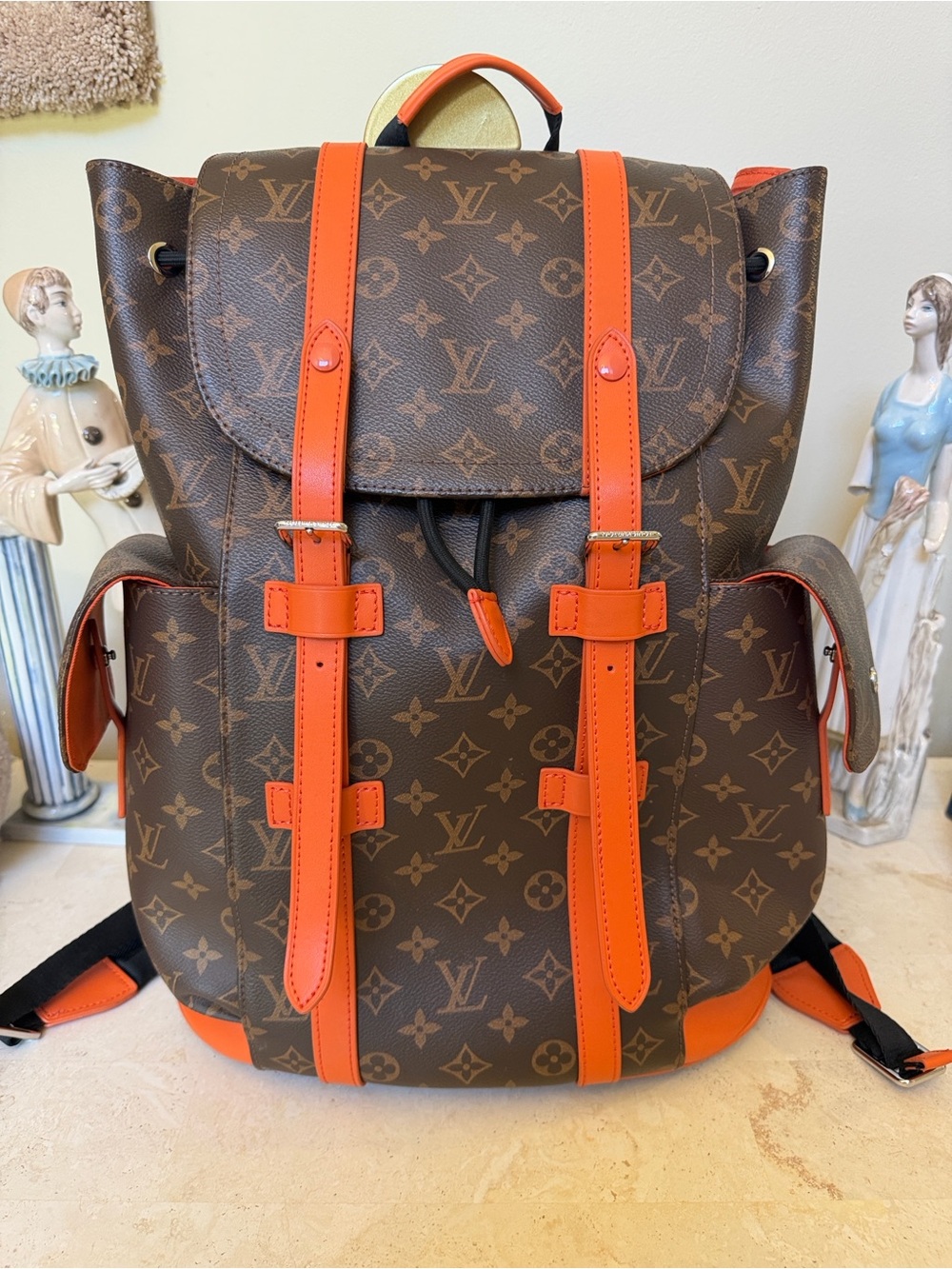 LUX inspired Brown Monogram Backpack with Orange Trim
